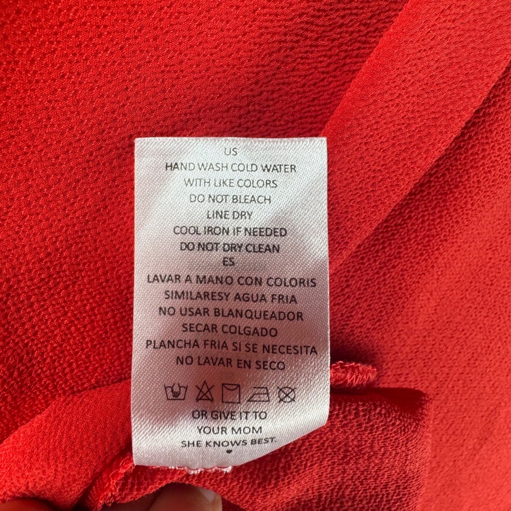 C&E Red Flutter Sleeve V-Neck Crepe Blouse XL Solid Red Top - Picture 6 of 6
